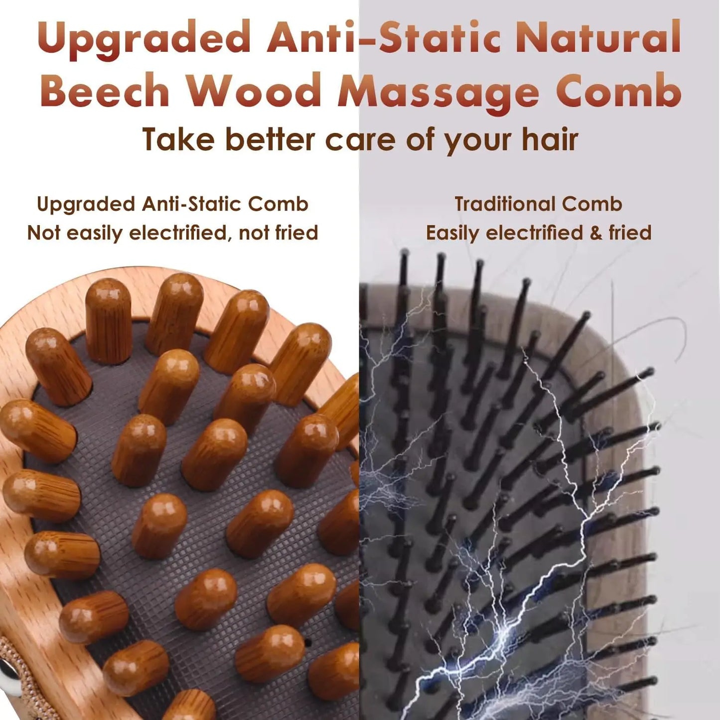 Wooden Massage Comb, Body Scalp Trigger Point Massage Tool, Meridians Massager, Gua Sha Massager Comb for Body Relief & Hair Gro