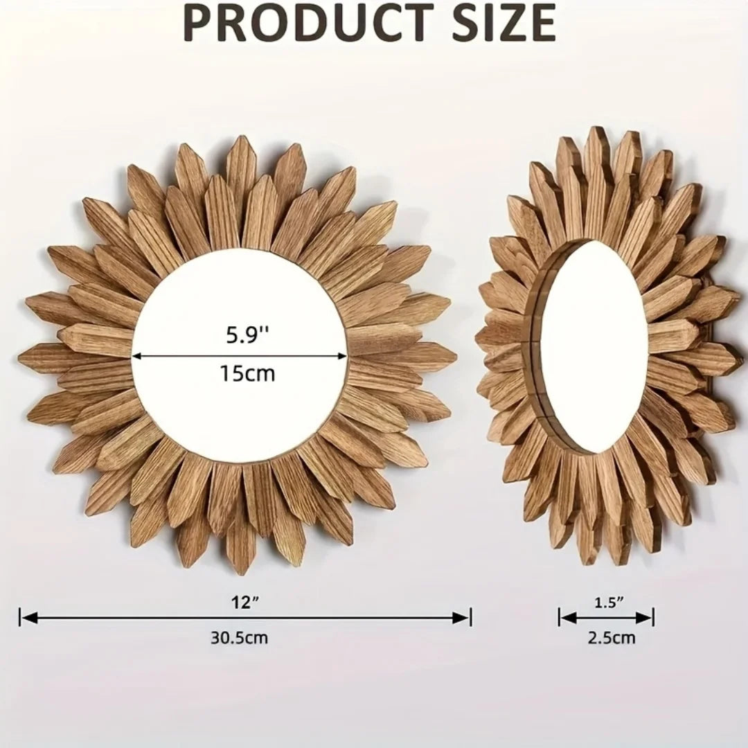 1/2pcs 2D 12in Bohemian Style Wooden Acrylic Double-Layer Sunflower Mirror Design Exquisite Wall Mirror Home Decorate Photo Prop
