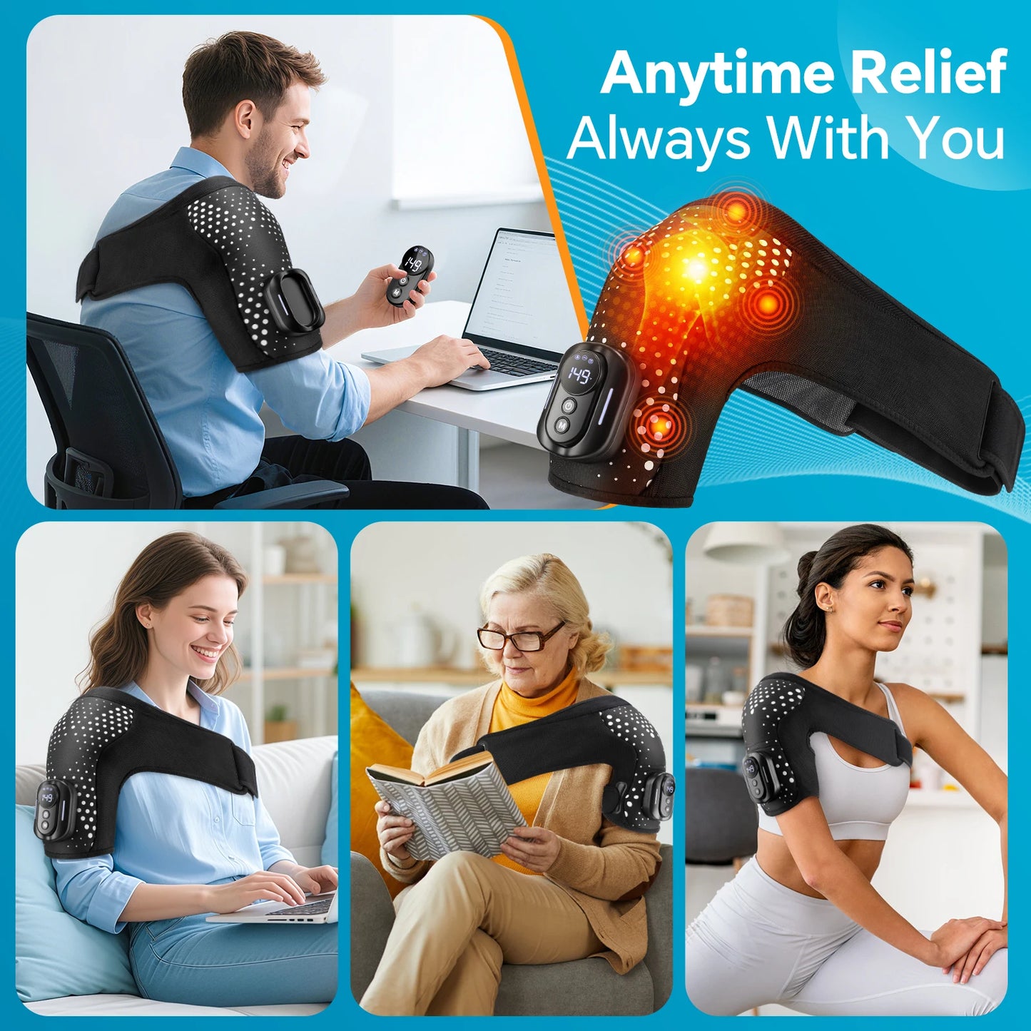 Electric Heating Vibration Shoulder Brace Wrap Pad with Remote Control Arm Support Belt Strap for Shoulder Massage