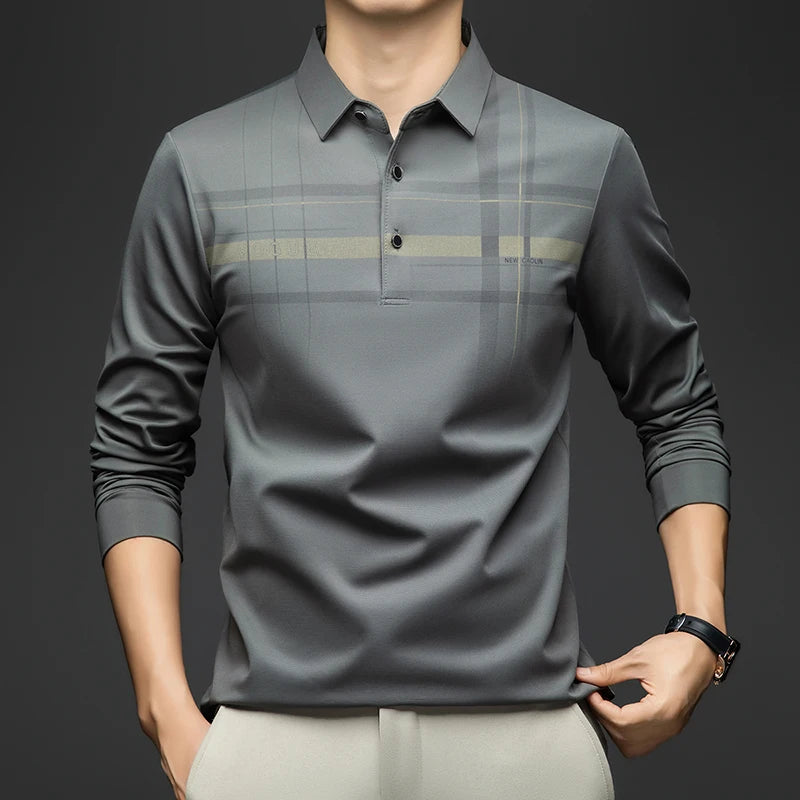 BROWON Polo T Shirt for Man 2026 Formal Business Slim Long Sleeve Tshirt Men Casual Loose Stripe Shirt for Man Designer Clothes