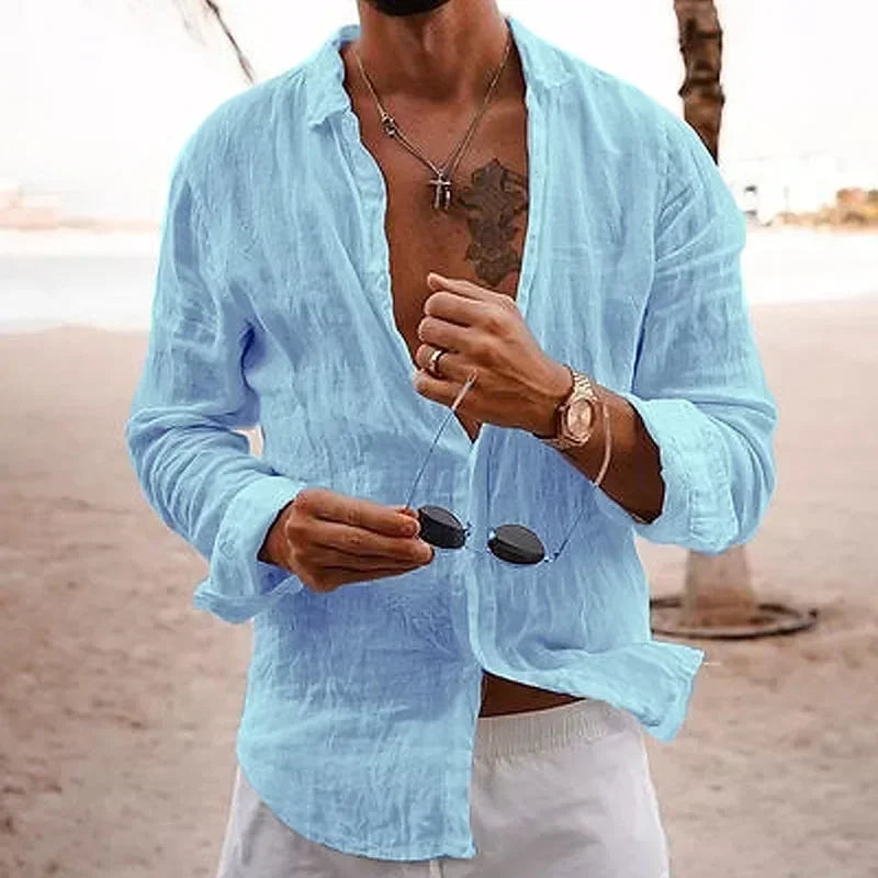 2026 Men's Cotton Linen Shirts Top Simple Laple Solid Man Shirts Tops Comfortable Loose Casual Holiday Shirts for Men Blouses