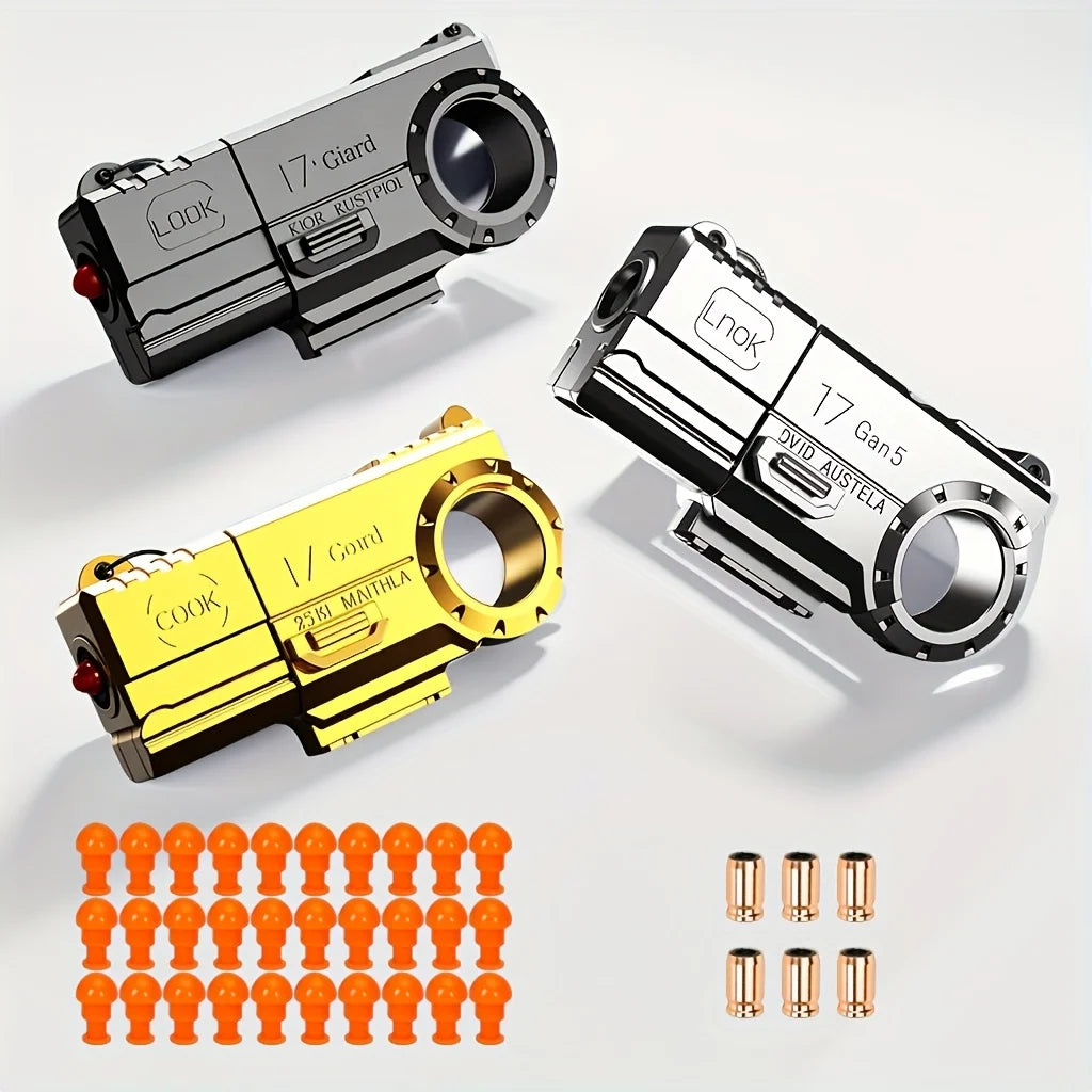 3pcs Glock Golden Finger Mini Ring Handgun Stress Relief Toy for Children Soft Bullet Launching Toy with Shell Ejection Feature