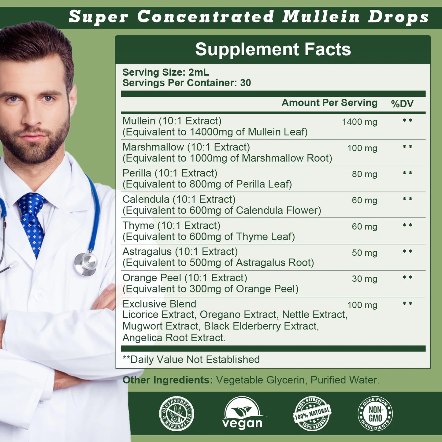 Mullein Leaf Extract Drops - Lung Cleanse - Powerful Mullein for Immune Support,Detox & Respiratory Support - Herbal Supplements