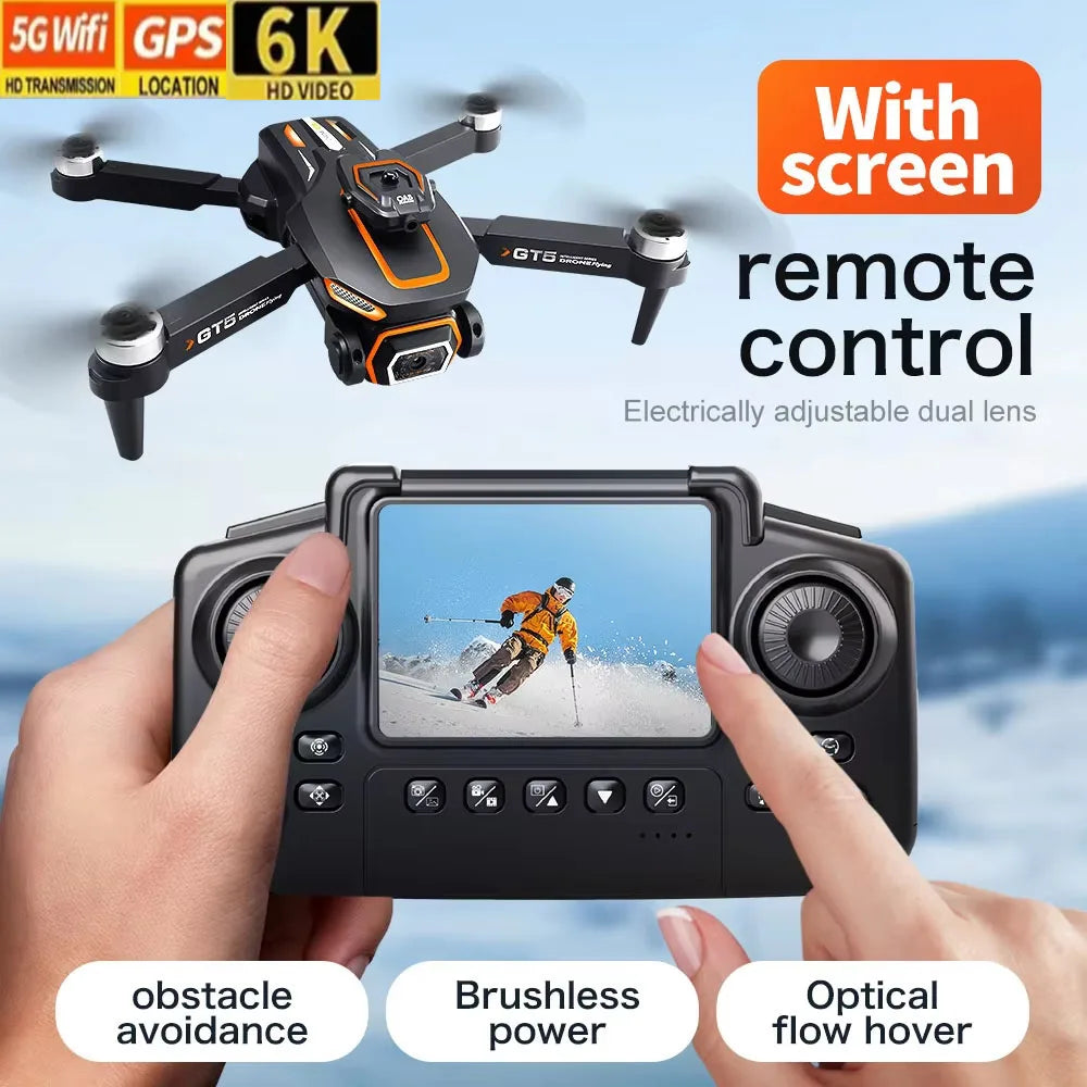 GT5 8K HD Optical Flow Dual Lens Drone With Wide-Angle Camera Foldable Quadcopter WiFi Kids Remote Control Toys Children Gifts