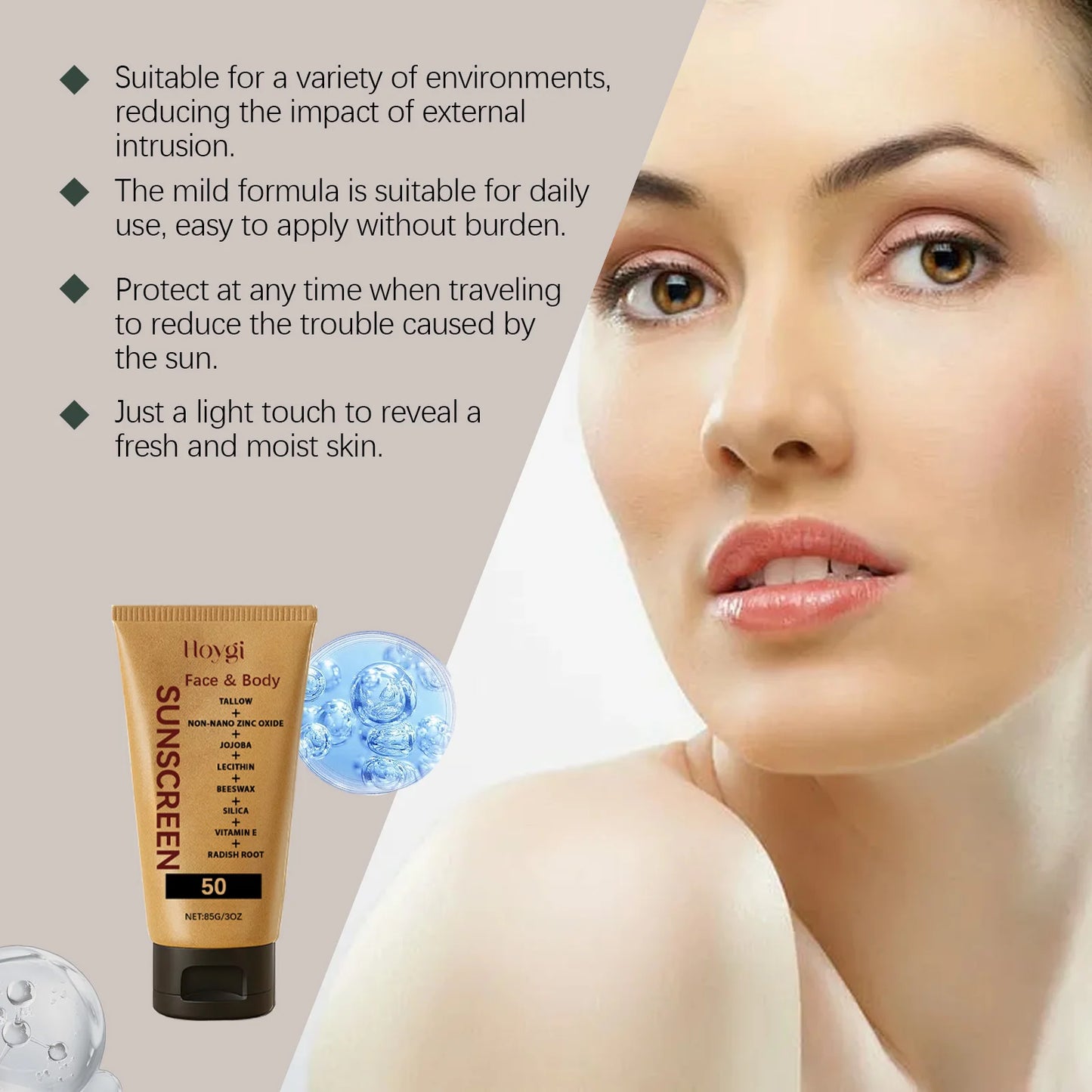 Hoygi Light Sunscreen Cream Refreshing Prevent Sunburn Moisturizing Non-sticky Reduce Dryness Soothing Discomfort Body Sunscreen