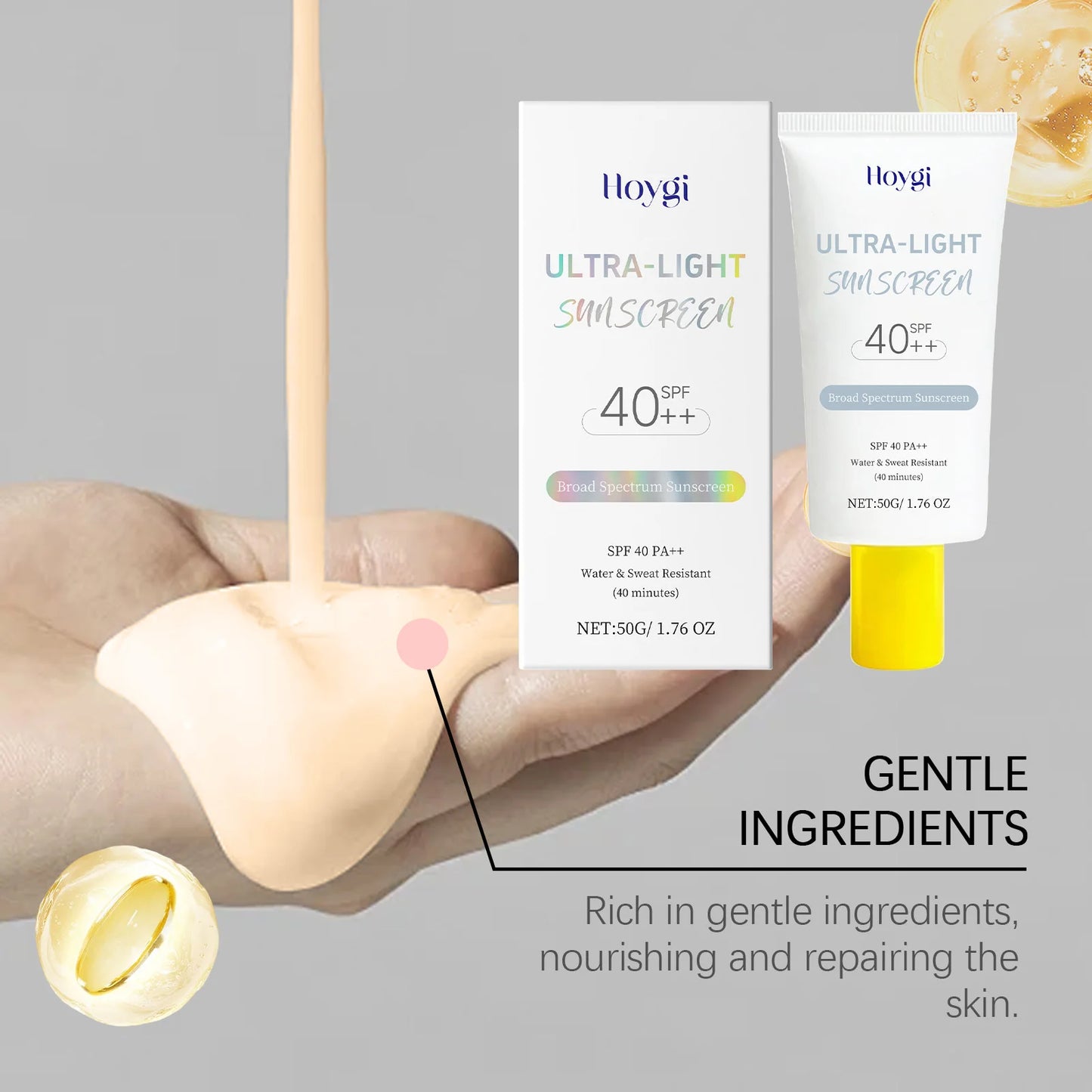 Hoygi Spf 40 Sunscreen Cream Light Texture Moisturizing No Tight Relief Dryness Prevent Sunburn Hydrating Sunblock Lotion