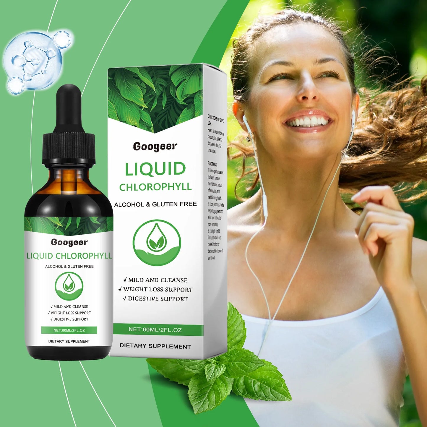 60ml Googeer Chlorophyll Supplements Eye Protection Promote Growth Development Improve Intestinal Health Body Treatment Fluid