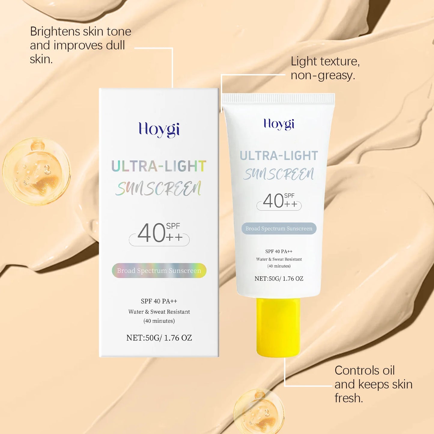 Hoygi Spf 40 Sunscreen Cream Light Texture Moisturizing No Tight Relief Dryness Prevent Sunburn Hydrating Sunblock Lotion
