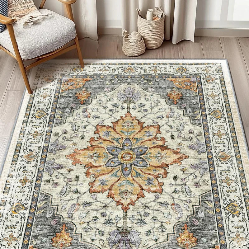VIKAMA Retro Persian Style Flower Carpet Living Room Sofa Tea Table Carpet Bedroom Bedside Carpet Home Decoration