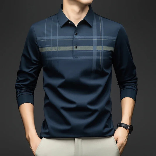 BROWON Polo T Shirt for Man 2026 Formal Business Slim Long Sleeve Tshirt Men Casual Loose Stripe Shirt for Man Designer Clothes