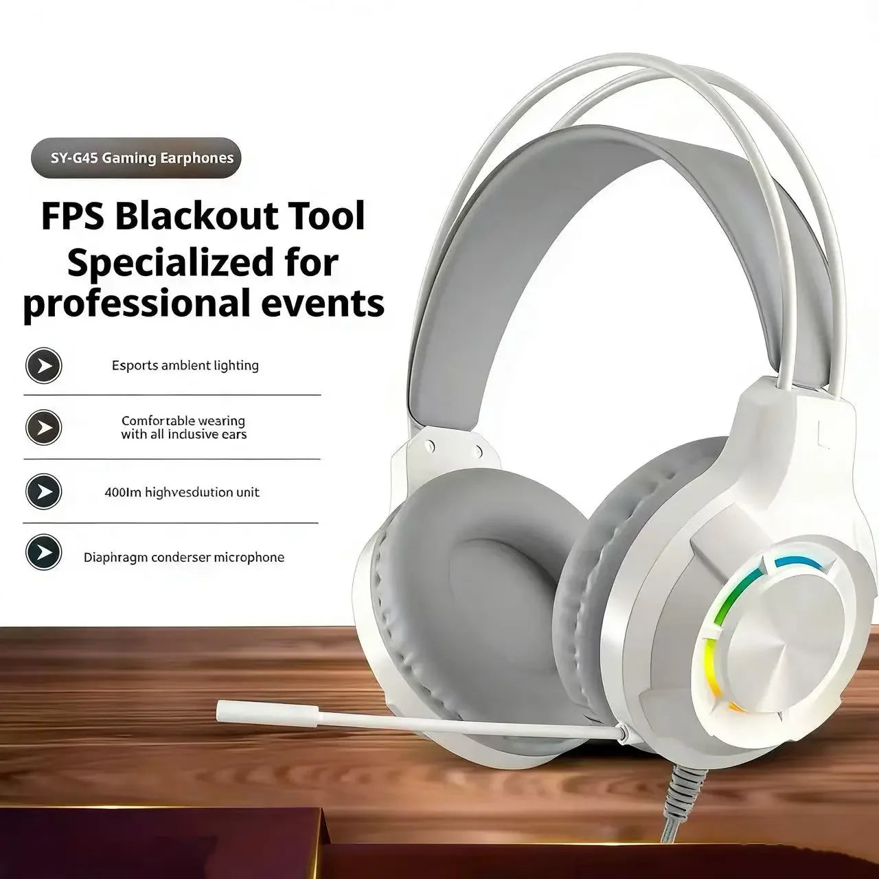 SOYTO Black/White Cool RGB Wired Gaming Headset Heavy Bass Stereo Headphone With Mic Comfortable Over Ear Earphone For Gaming