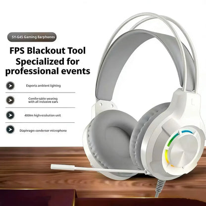 SOYTO Black/White Cool RGB Wired Gaming Headset Heavy Bass Stereo Headphone With Mic Comfortable Over Ear Earphone For Gaming