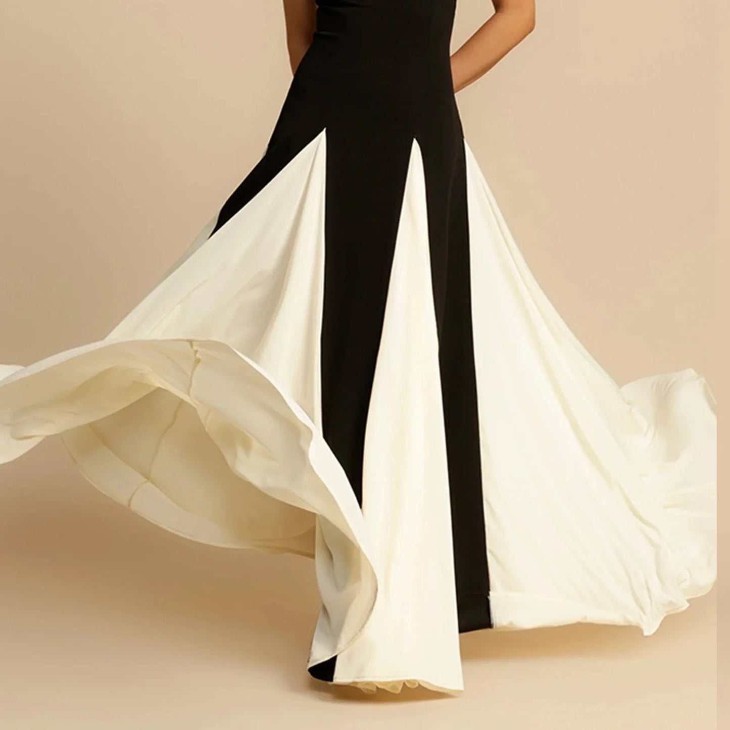 Elegant Black White Contrasting Women Sling Dress Fashion Backless Sleeveless High Waist Maxi Dresses Female Party A-Line Robes