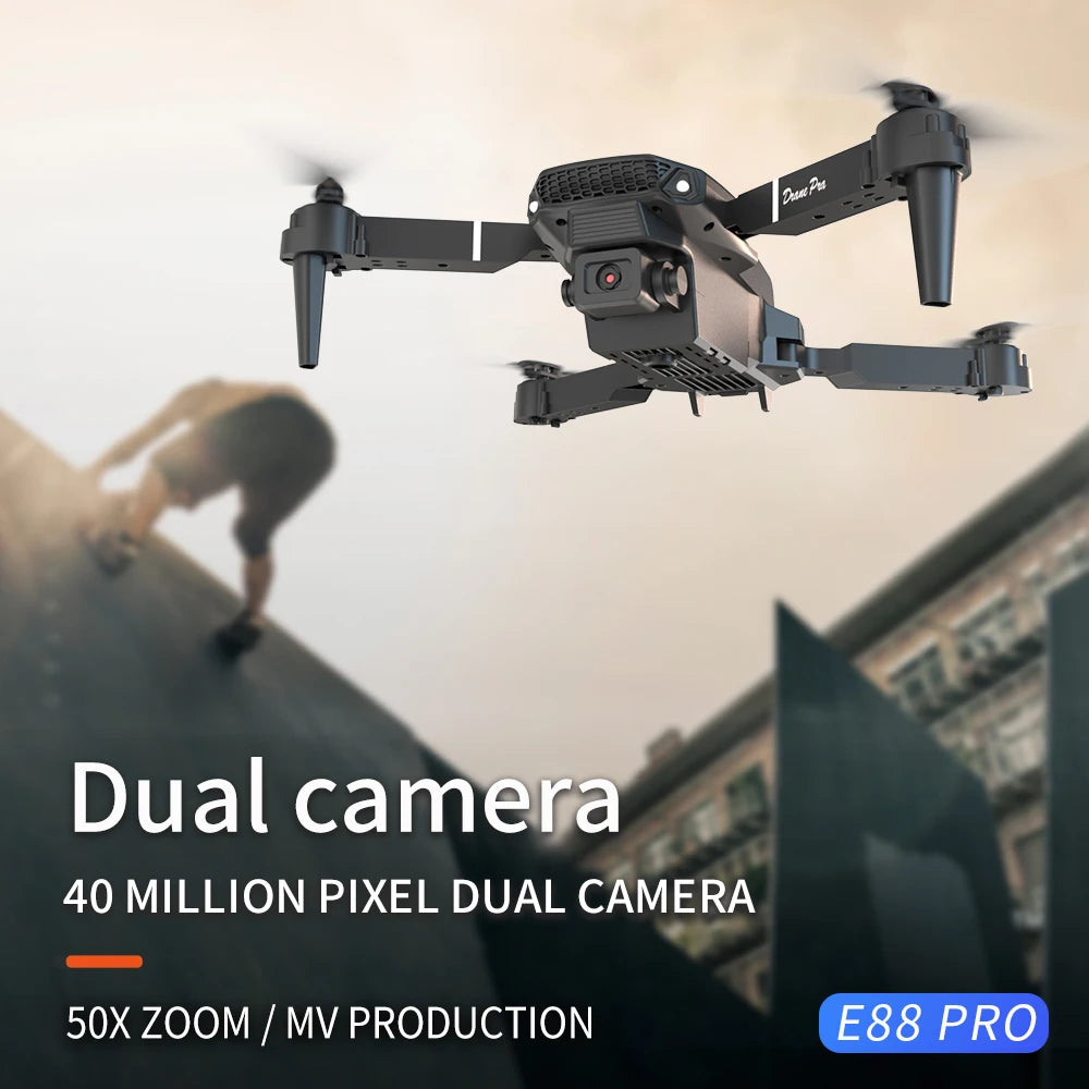 E88 PRO Foldable Drone with 4K Dual Camera, WiFi FPV, Altitude Hold, Gesture Control, One-Key Takeoff/Landing, Long Battery Life