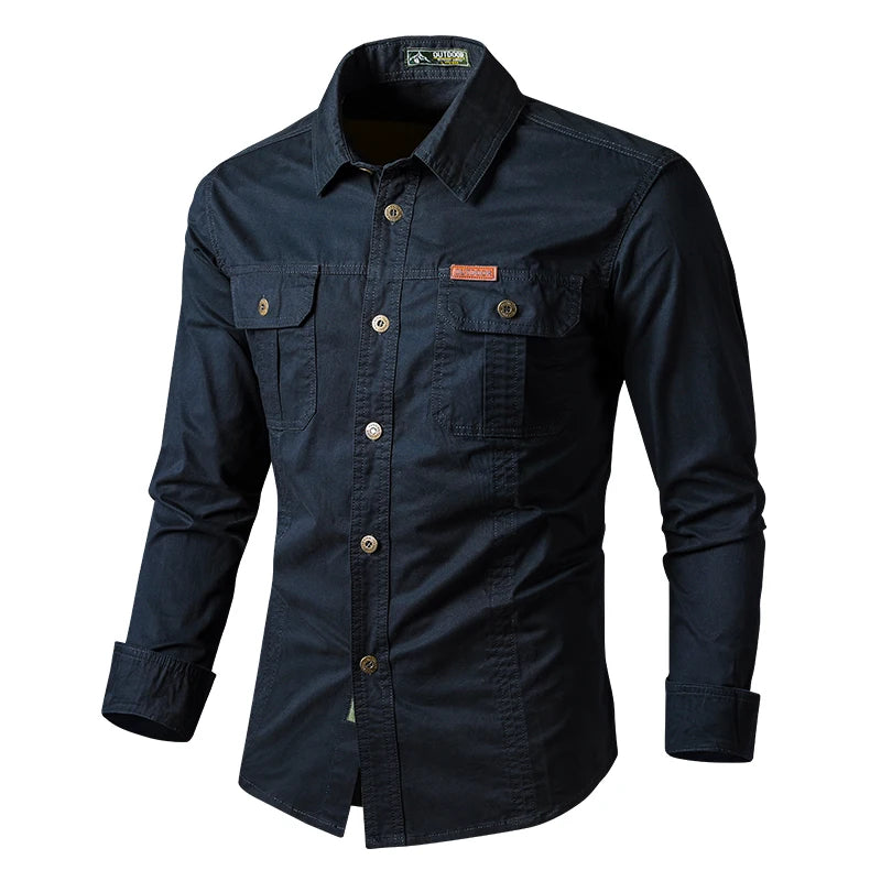 Military Cargo Shirts Men Spring Autumn Cotton Casual Slim Fit Tops Outdoor Long Sleeve Tactical Shirt Army Denim Work Shirts