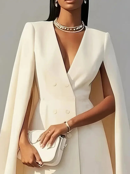 Autumn commuting double-breasted shawl cloak solid colour suit dress women's clothing