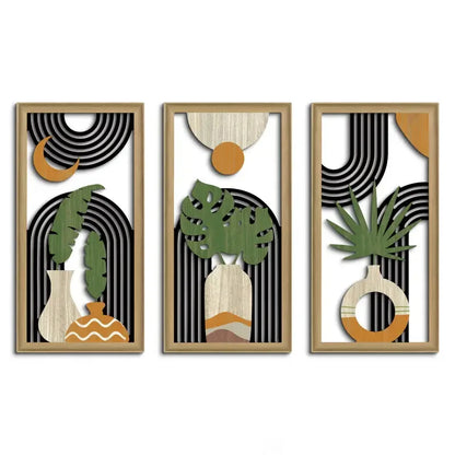 3pcs Hollow wall art Bohemian style hollow wood art wall decoration abstract geometry wall art bedroom living room dining room