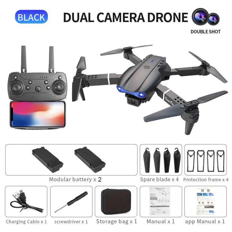 E88 PRO Foldable Drone with 4K Dual Camera, WiFi FPV, Altitude Hold, Gesture Control, One-Key Takeoff/Landing, Long Battery Life
