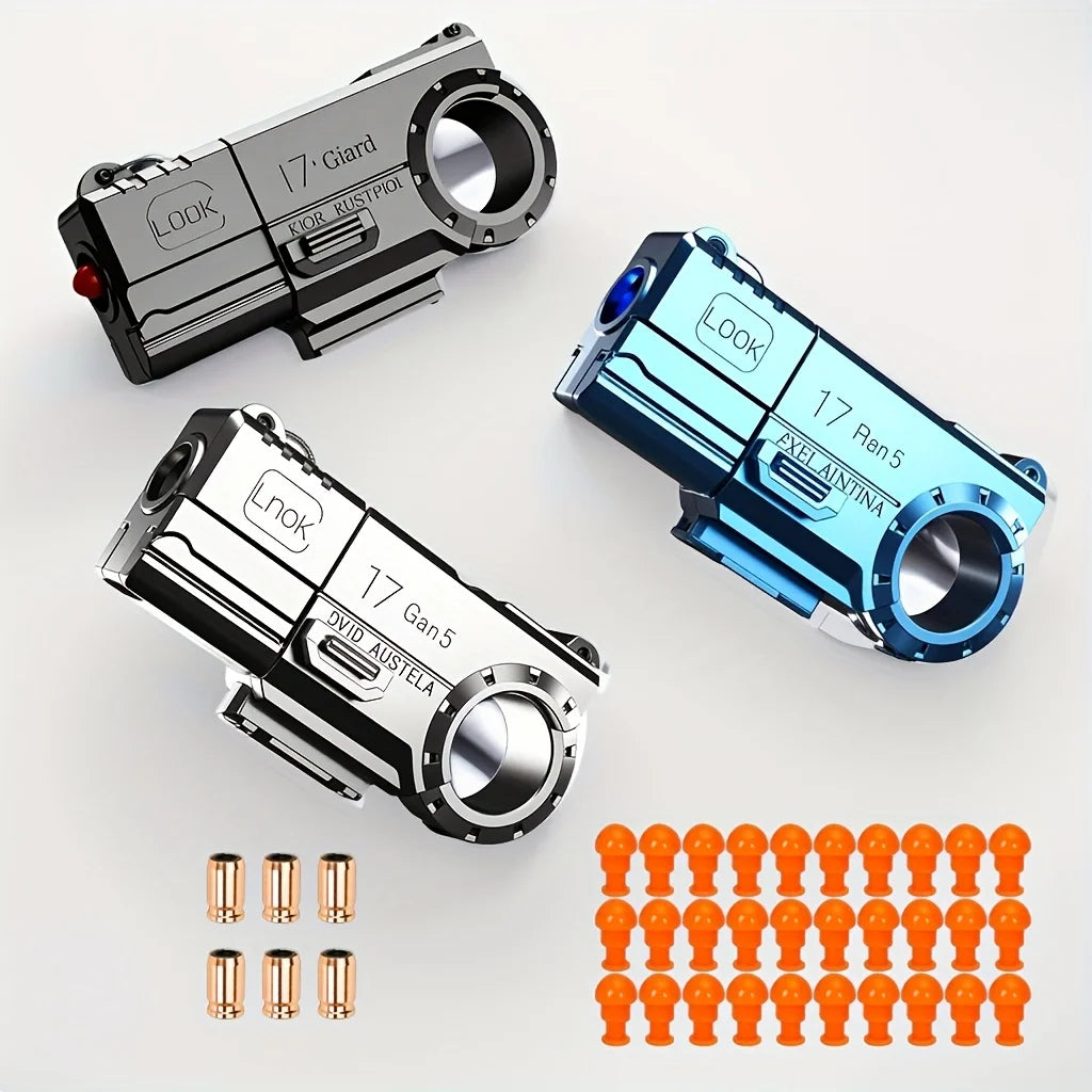3pcs Glock Golden Finger Mini Ring Handgun Stress Relief Toy for Children Soft Bullet Launching Toy with Shell Ejection Feature