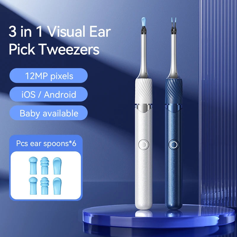 Smart Ear Cleaner with Camera, Ear Stick, USB-C Charging, Earwax Removal Tool,  6 LED Lights, Ear Scoop with Tweezers