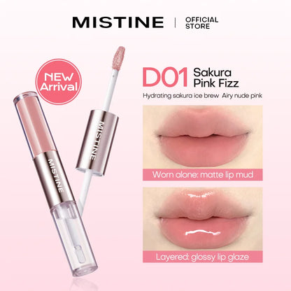 Mitstine Lip Gloss Double Headed Color Holding Lip Tint Hydrating Shine Glowy/Matte Finish Makeup 0.05fl oz+0.05 fl oz