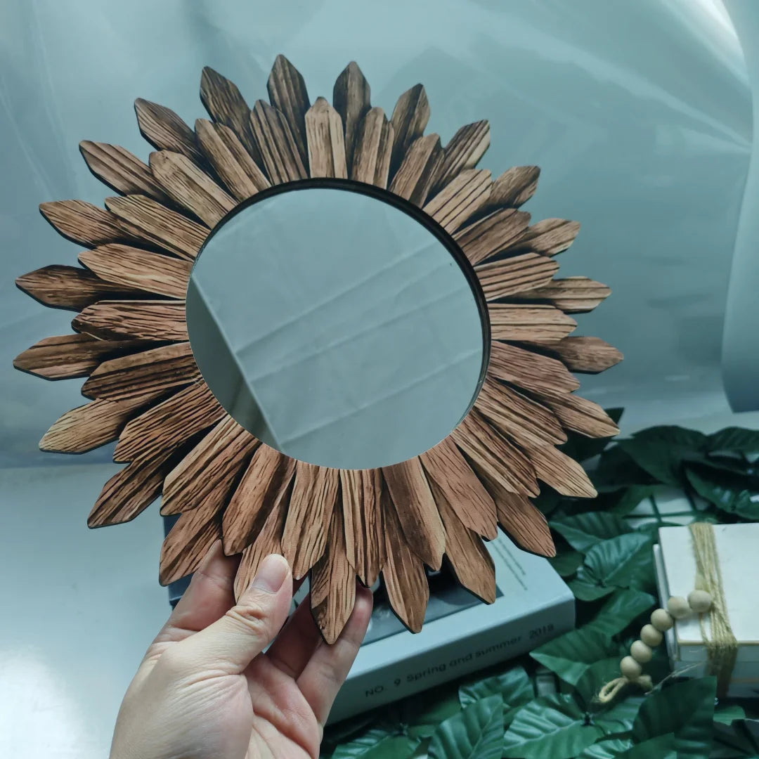 1/2pcs 2D 12in Bohemian Style Wooden Acrylic Double-Layer Sunflower Mirror Design Exquisite Wall Mirror Home Decorate Photo Prop