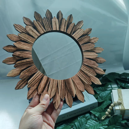 1/2pcs 2D 12in Bohemian Style Wooden Acrylic Double-Layer Sunflower Mirror Design Exquisite Wall Mirror Home Decorate Photo Prop