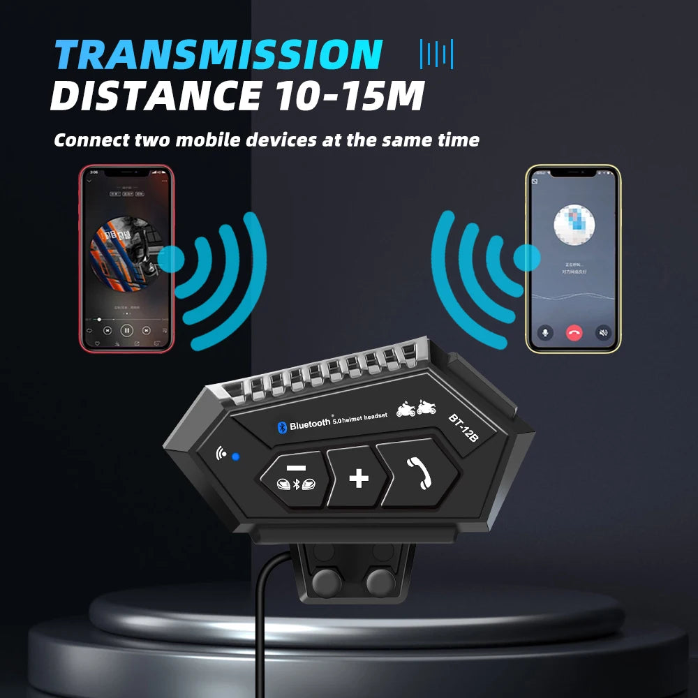 BT12B Motorcycle Helmet Headset Motorcycle Intercom 2 Rider Talk At The Same Time Waterproof Interphone Full Duplex With DSP CVC