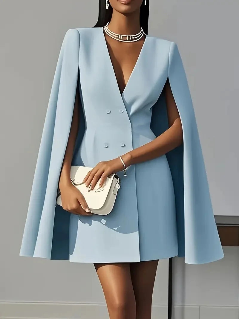 Autumn commuting double-breasted shawl cloak solid colour suit dress women's clothing
