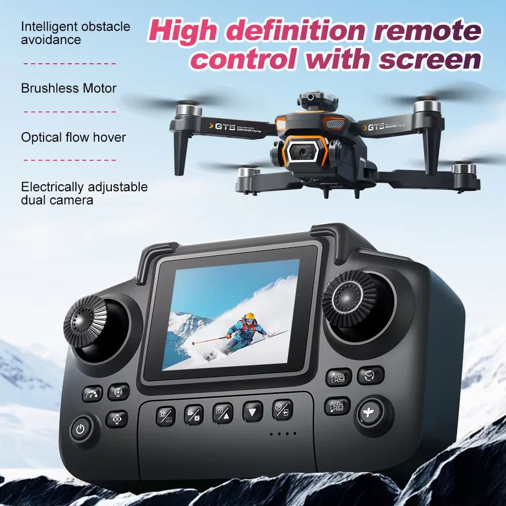 GT5 8K HD Optical Flow Dual Lens Drone With Wide-Angle Camera Foldable Quadcopter WiFi Kids Remote Control Toys Children Gifts