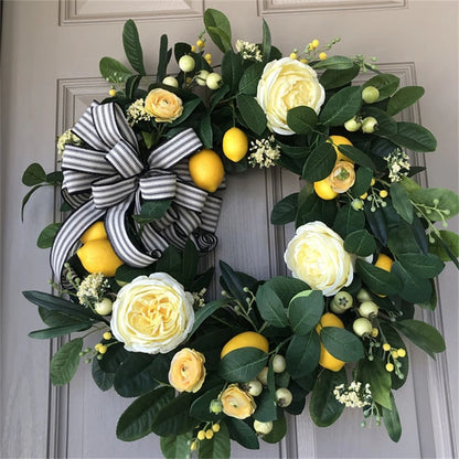 Lemon Wreath Summer Artificial Preserved Flower Door Hanger Wall Decor Garlands For Home Porch Wedding Party Factory Direct