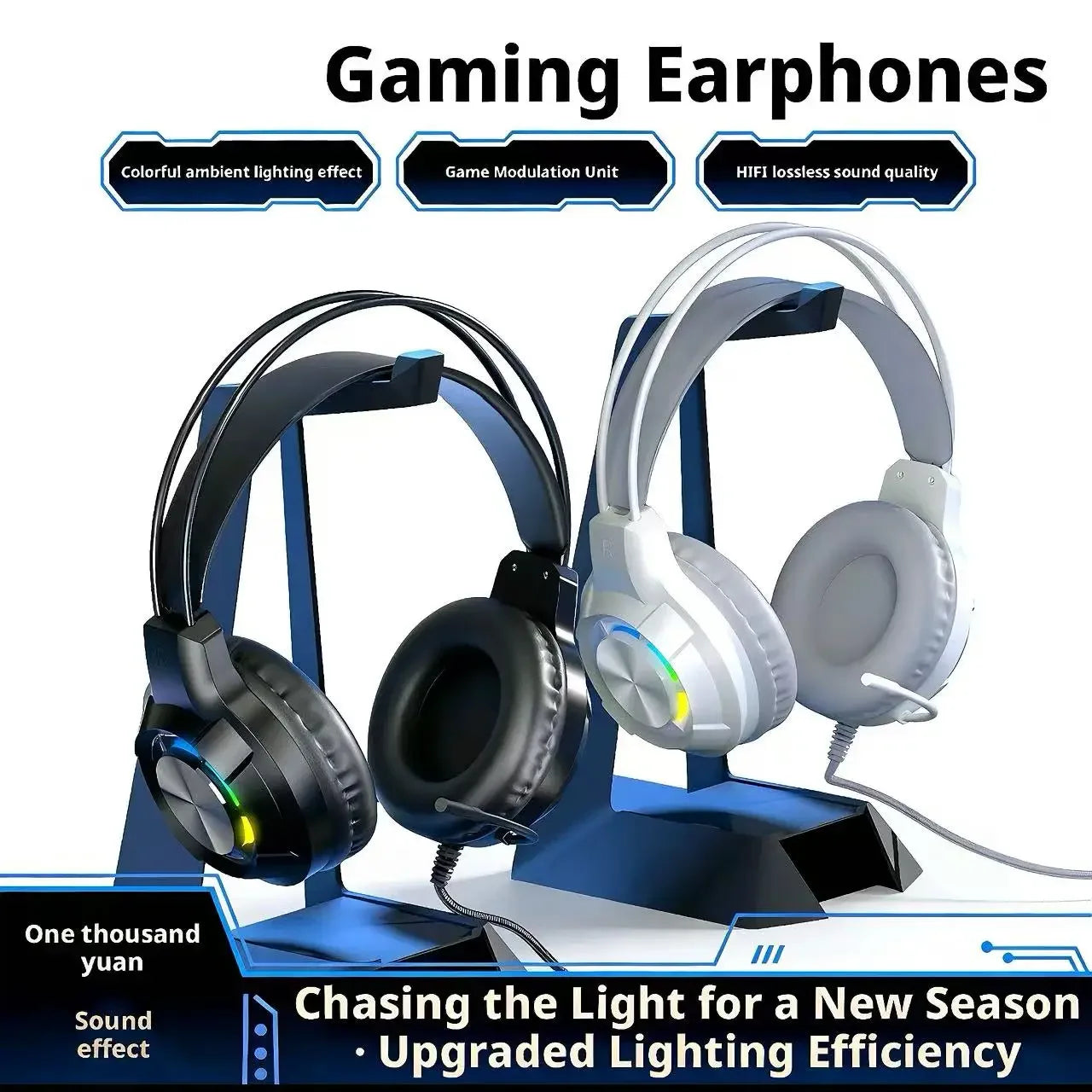 SOYTO Black/White Cool RGB Wired Gaming Headset Heavy Bass Stereo Headphone With Mic Comfortable Over Ear Earphone For Gaming