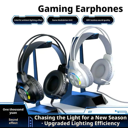 SOYTO Black/White Cool RGB Wired Gaming Headset Heavy Bass Stereo Headphone With Mic Comfortable Over Ear Earphone For Gaming
