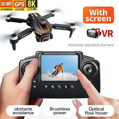 GT5 8K HD Optical Flow Dual Lens Drone With Wide-Angle Camera Foldable Quadcopter WiFi Kids Remote Control Toys Children Gifts
