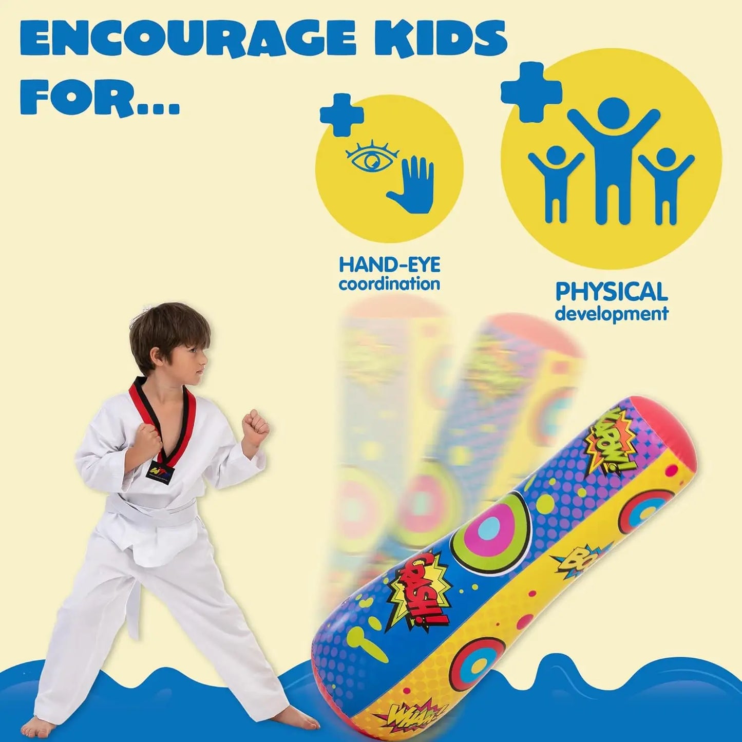 JOYFY Punching Bag for Kids 47 Inches Kids Double-Sided Inflatable Punching Bag with Bounce-Back Action