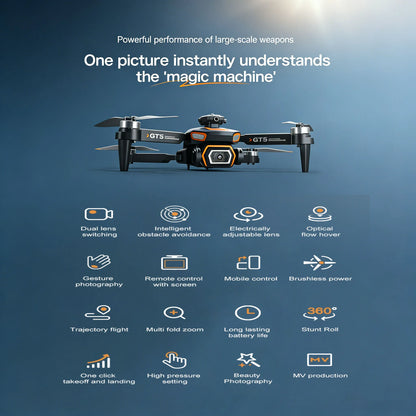GT5 8K HD Optical Flow Dual Lens Drone With Wide-Angle Camera Foldable Quadcopter WiFi Kids Remote Control Toys Children Gifts