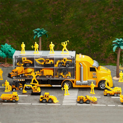 Joyfy 25 in 1 Die-cast Construction Big Truck Toys Car Transporter Storage Truck  for Kids Boys Girls Birthday
