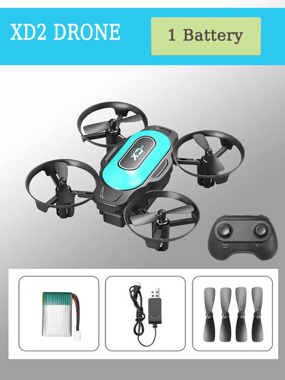 The Mini drone XD2 features four-circle air pressure protection and a 360° rotation-controlled fixed-height quadcopter.