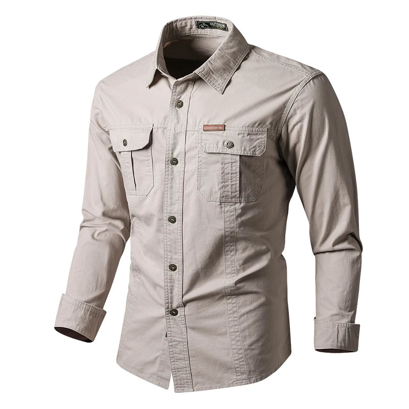 Military Cargo Shirts Men Spring Autumn Cotton Casual Slim Fit Tops Outdoor Long Sleeve Tactical Shirt Army Denim Work Shirts