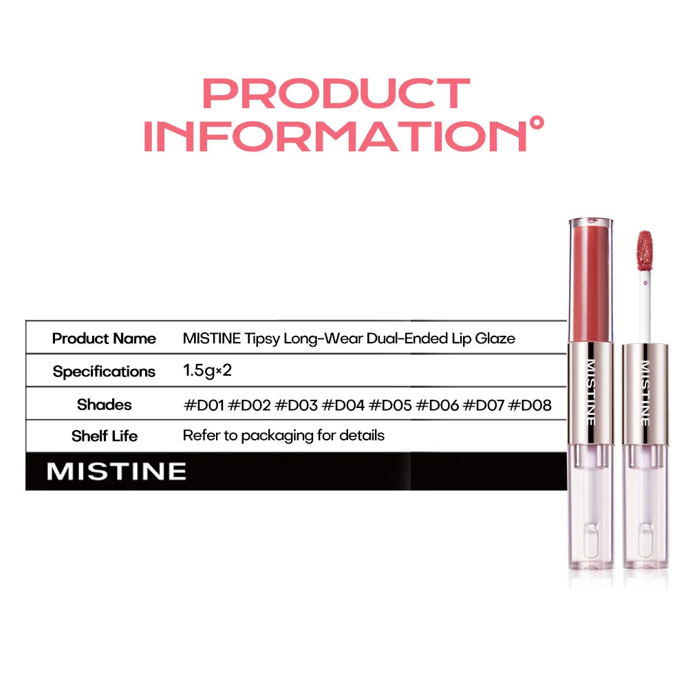 Mitstine Lip Gloss Double Headed Color Holding Lip Tint Hydrating Shine Glowy/Matte Finish Makeup 0.05fl oz+0.05 fl oz