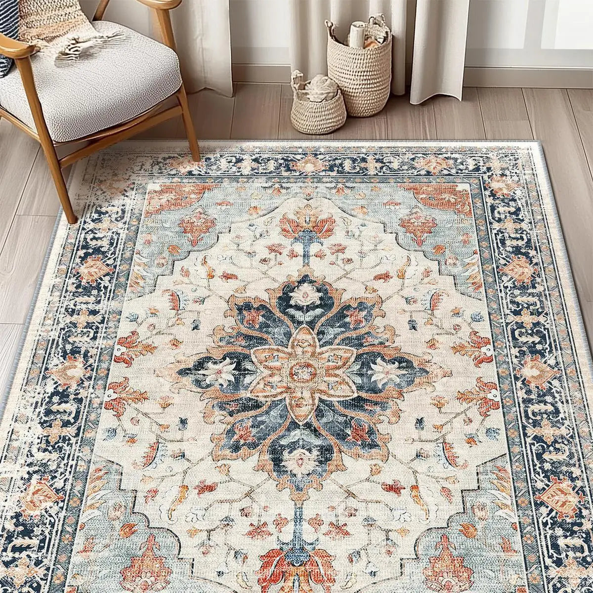 VIKAMA Retro Persian Style Flower Carpet Living Room Sofa Tea Table Carpet Bedroom Bedside Carpet Home Decoration
