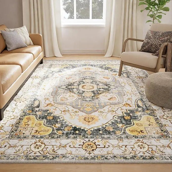 VIKAMA Retro Persian Style Flower Carpet Living Room Sofa Tea Table Carpet Bedroom Bedside Carpet Home Decoration