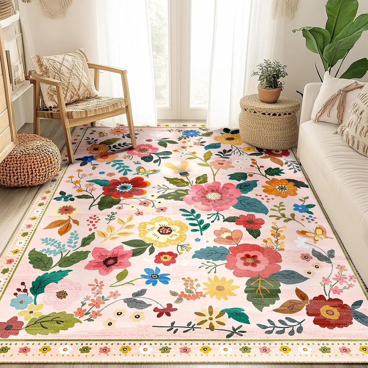 VIKAMA Retro Persian Style Flower Carpet Living Room Sofa Tea Table Carpet Bedroom Bedside Carpet Home Decoration