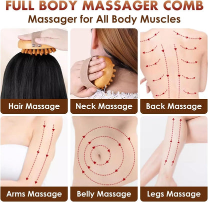 Wooden Massage Comb, Body Scalp Trigger Point Massage Tool, Meridians Massager, Gua Sha Massager Comb for Body Relief & Hair Gro