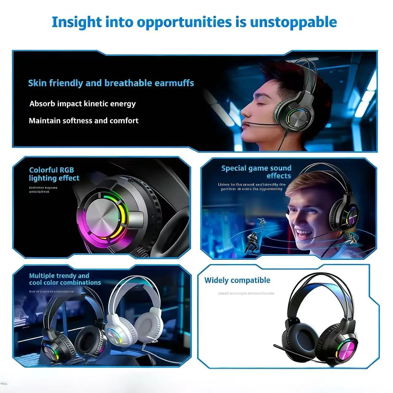 SOYTO Black/White Cool RGB Wired Gaming Headset Heavy Bass Stereo Headphone With Mic Comfortable Over Ear Earphone For Gaming