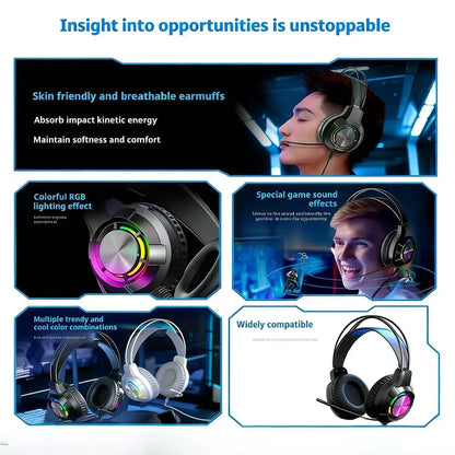 SOYTO Black/White Cool RGB Wired Gaming Headset Heavy Bass Stereo Headphone With Mic Comfortable Over Ear Earphone For Gaming