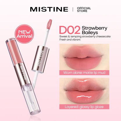 Mitstine Lip Gloss Double Headed Color Holding Lip Tint Hydrating Shine Glowy/Matte Finish Makeup 0.05fl oz+0.05 fl oz
