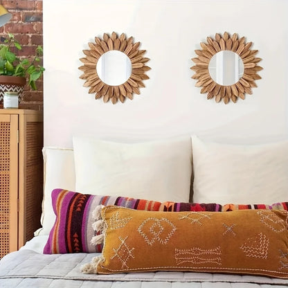 1/2pcs 2D 12in Bohemian Style Wooden Acrylic Double-Layer Sunflower Mirror Design Exquisite Wall Mirror Home Decorate Photo Prop