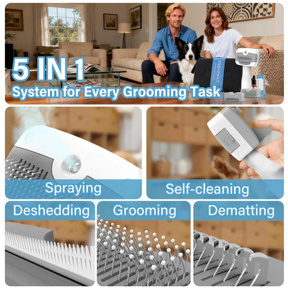 PAWIMOOD 3 in 1 Pet Steam Brush for Dogs Cats Spray Hair Removal Comb Self Cleaning 3 Swap Heads Grooming Dematting Deshedding