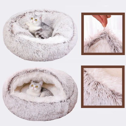 Winter Plush Pet Cat Bed Round Cat Cushion Cat House 2 in 1 Warm Cat Basket Pet Sleep Bag Cat Nest Kennel for Small Dog Suit New